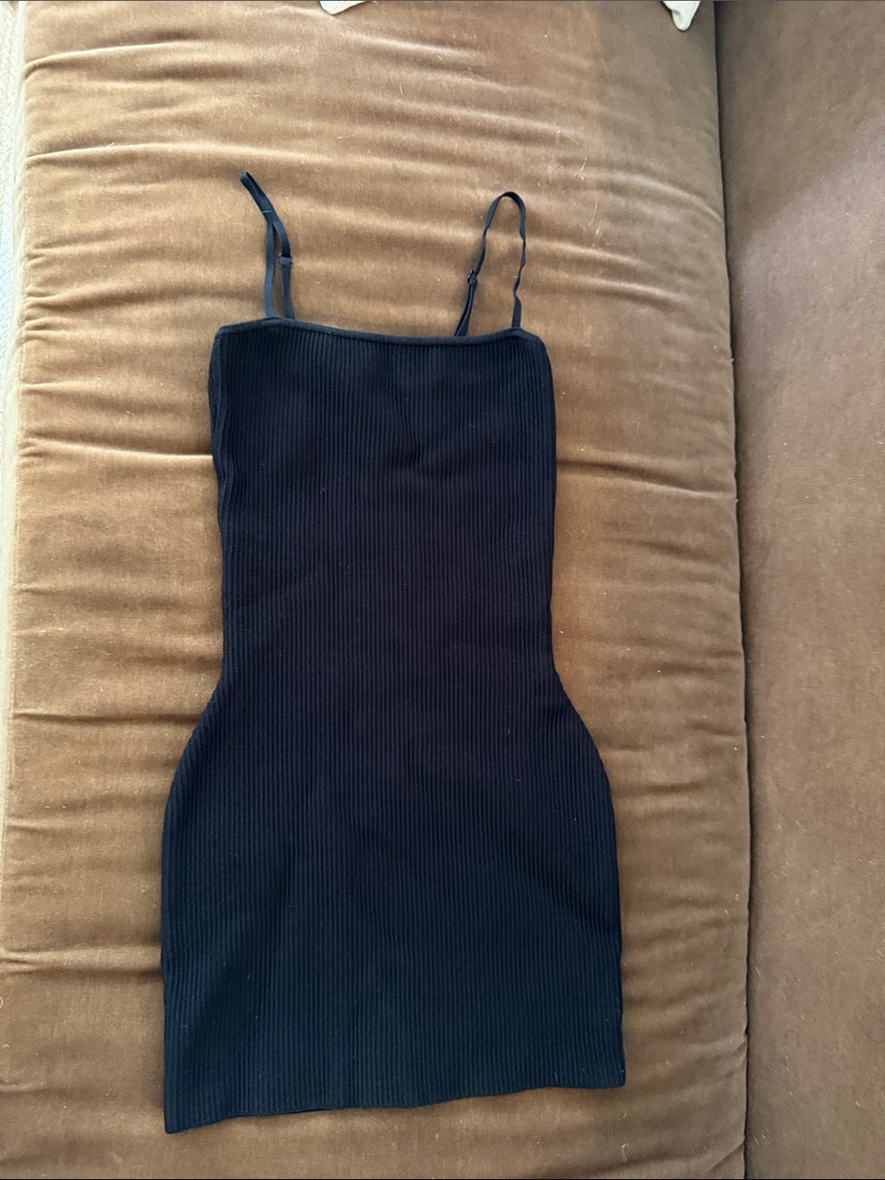 ARITZIA Babaton Black Ribbed Spaghetti-Strap Mini Dress